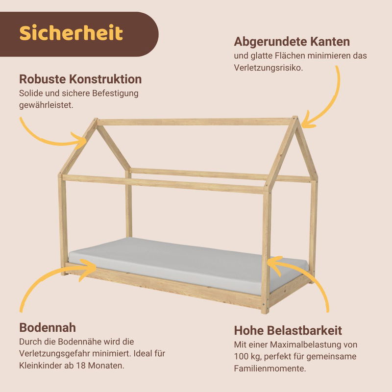 babyonlineshop Artkid Haley Natur Montessori Hausbett Bodenbett 90x200 inkl. Lattenrost Kiefer Rabatte dieses Monats
