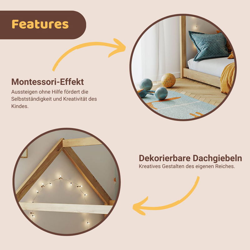 babyonlineshop Artkid Haley Natur Montessori Hausbett Bodenbett 90x200 inkl. Lattenrost Kiefer Rabatte dieses Monats