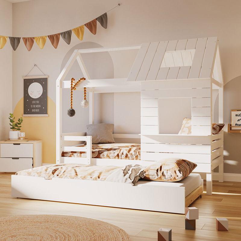 babyonlineshop Artkid Roxy Hausbett weiß 90 x 200 cm inkl. Gästebett 2025