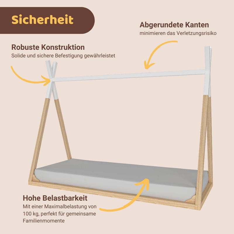 babyonlineshop Artkid Winni Bodenbett Tipi Bett Kiefer natur weiß Liegefläche 90 x 200 Outlet