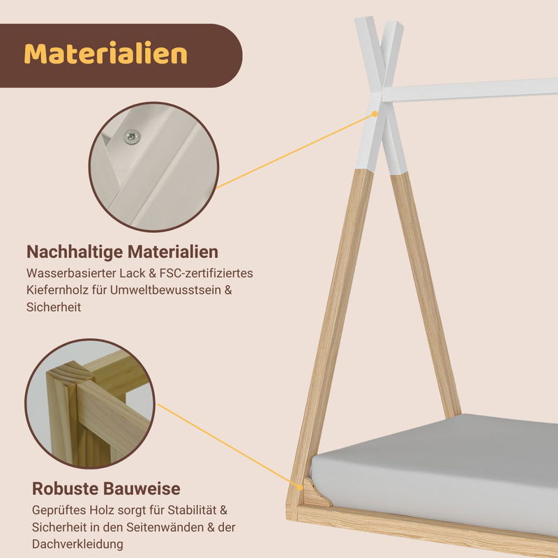 babyonlineshop Artkid Winni Bodenbett Tipi Bett Kiefer natur weiß Liegefläche 90 x 200 Outlet