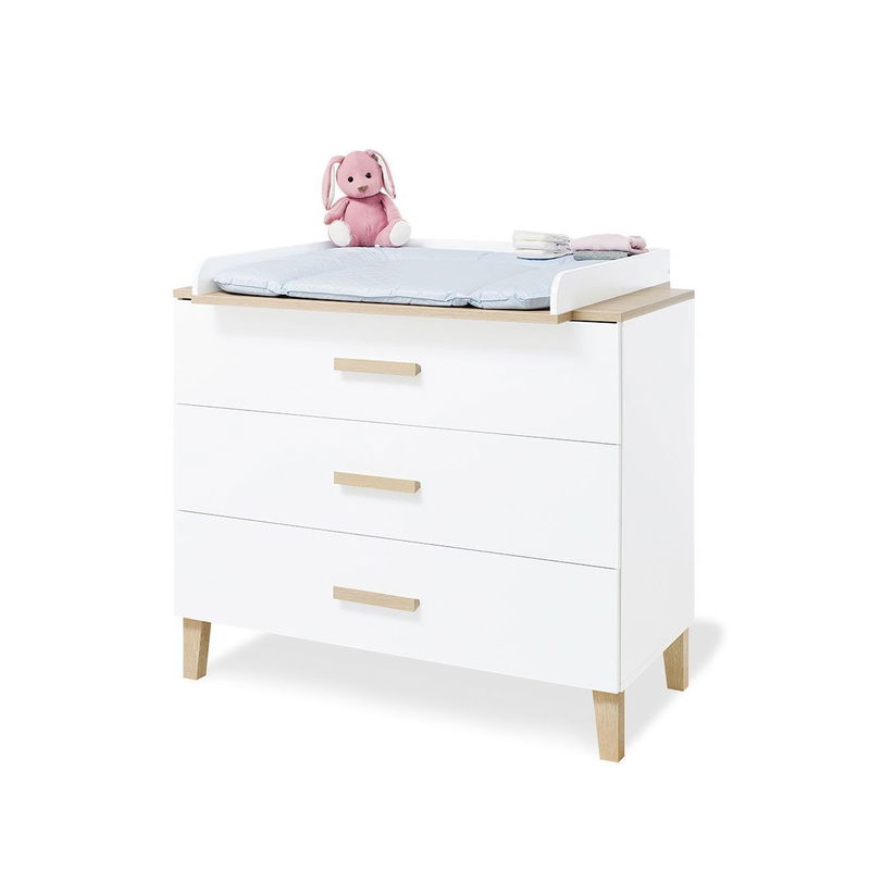 babyonlineshop Pinolino Lumi Kinderzimmer breit groß - 3T Weiß/Eiche Dekor mit Echtholzstruktur Sonderangebot