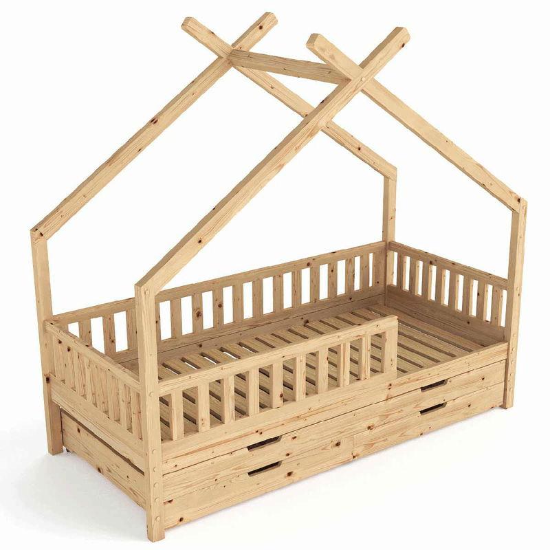 babyonlineshop Nature Kid Clara Hausbett natur 90 x 200 cm inkl. Gästebett und Bettkasten Rabatt