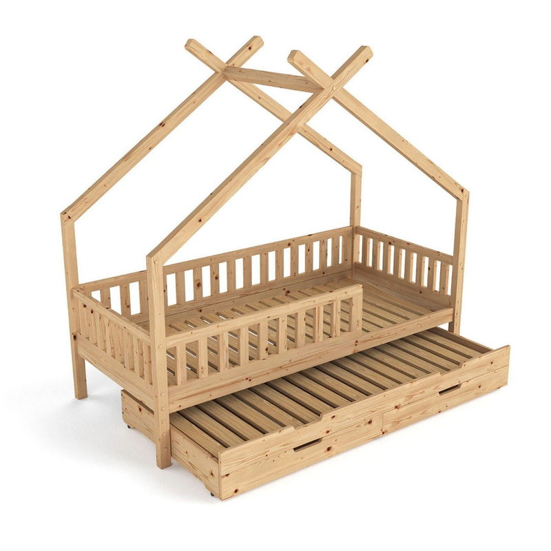 babyonlineshop Nature Kid Clara Hausbett natur 90 x 200 cm inkl. Gästebett und Bettkasten Rabatt