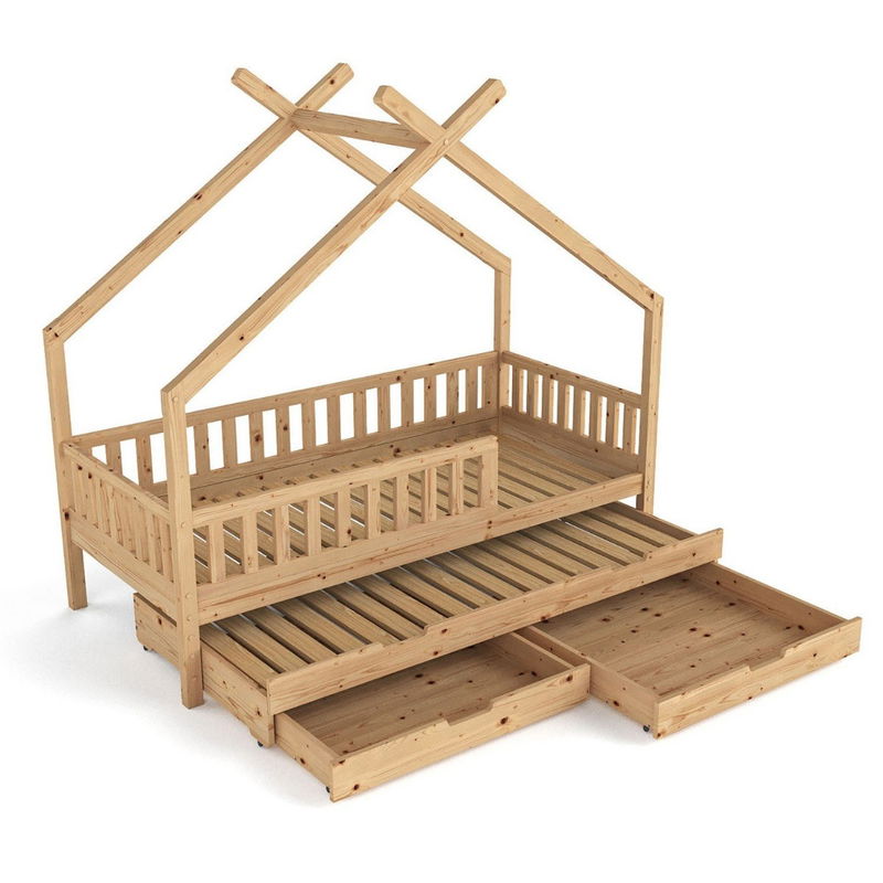 babyonlineshop Nature Kid Clara Hausbett natur 90 x 200 cm inkl. Gästebett und Bettkasten Rabatt