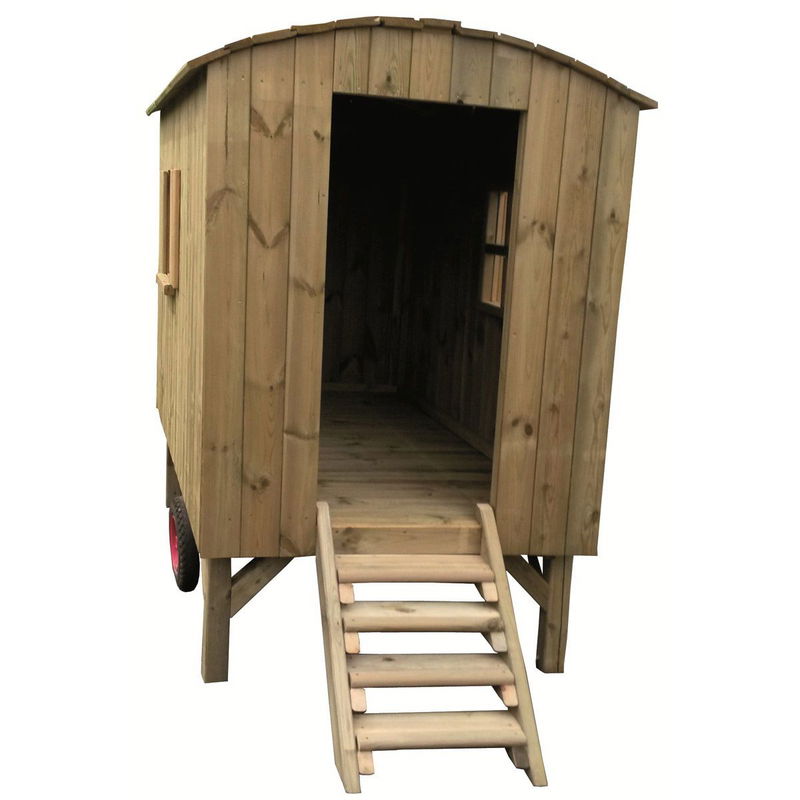 babyonlineshop Müller & Herber Bauwagen für Kinder mit Treppe & Sitzbank Kiefernholz Wochenangebot