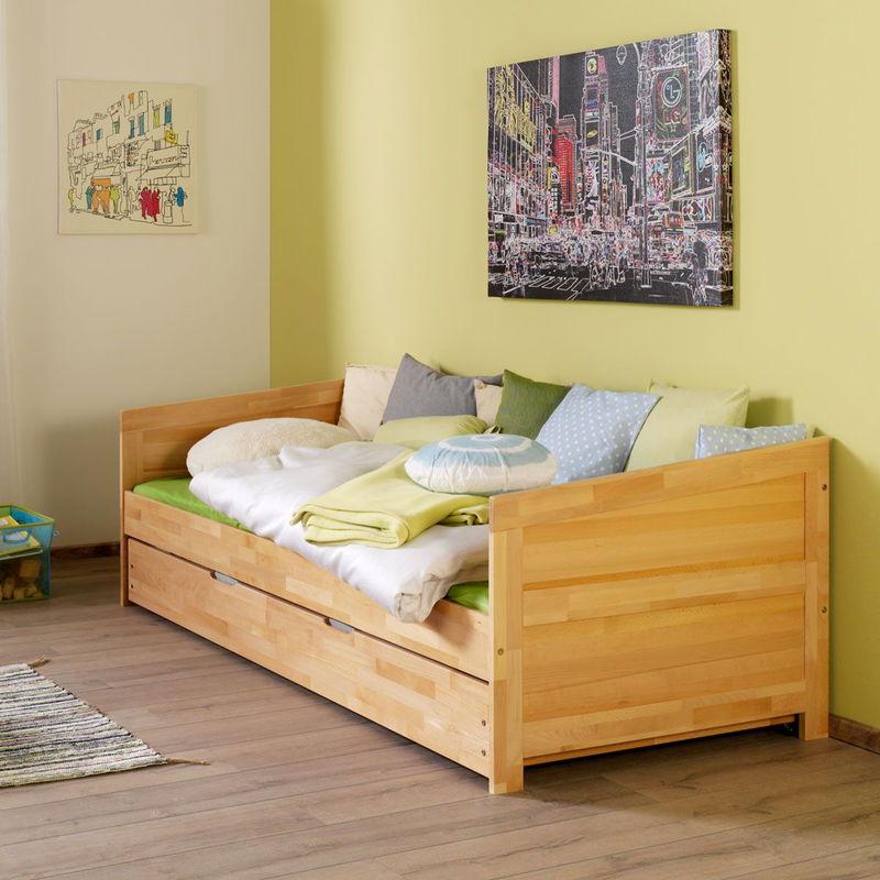 babyonlineshop Relita NINA Einzelbett Buche massiv Natur 90 x 200 cm inkl. Ausziehbett Fabrikverkauf