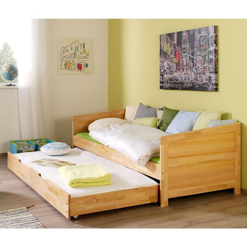 babyonlineshop Relita NINA Einzelbett Buche massiv Natur 90 x 200 cm inkl. Ausziehbett Fabrikverkauf