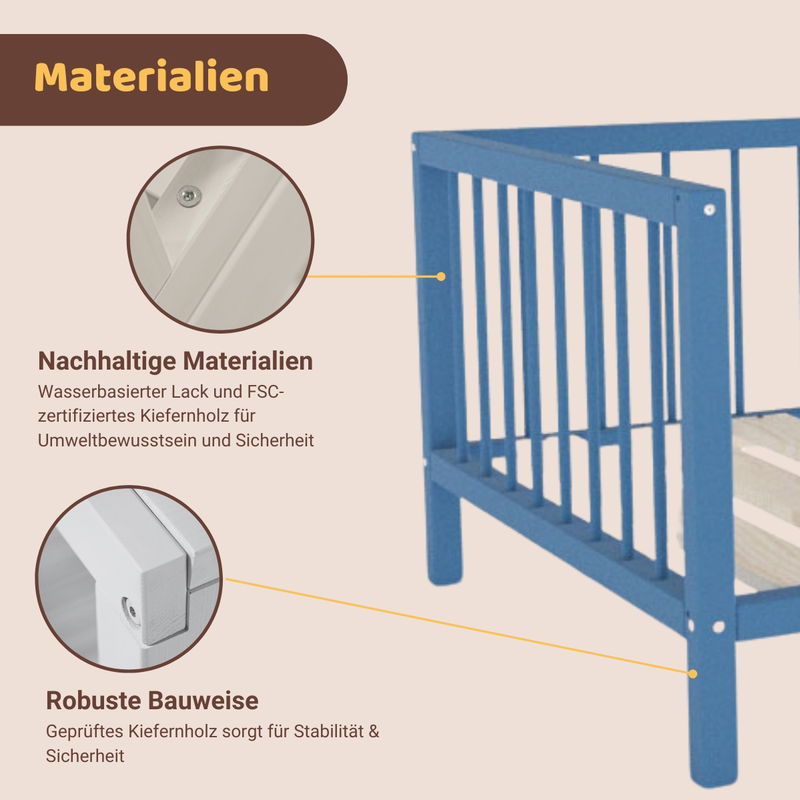 babyonlineshop Artkid Daniel Kinderbett montessori Bodenbett mit Rausfallschutz 90 x 160 cm blau Kiefer massiv 50% Rabatt für begrenzte Zeit