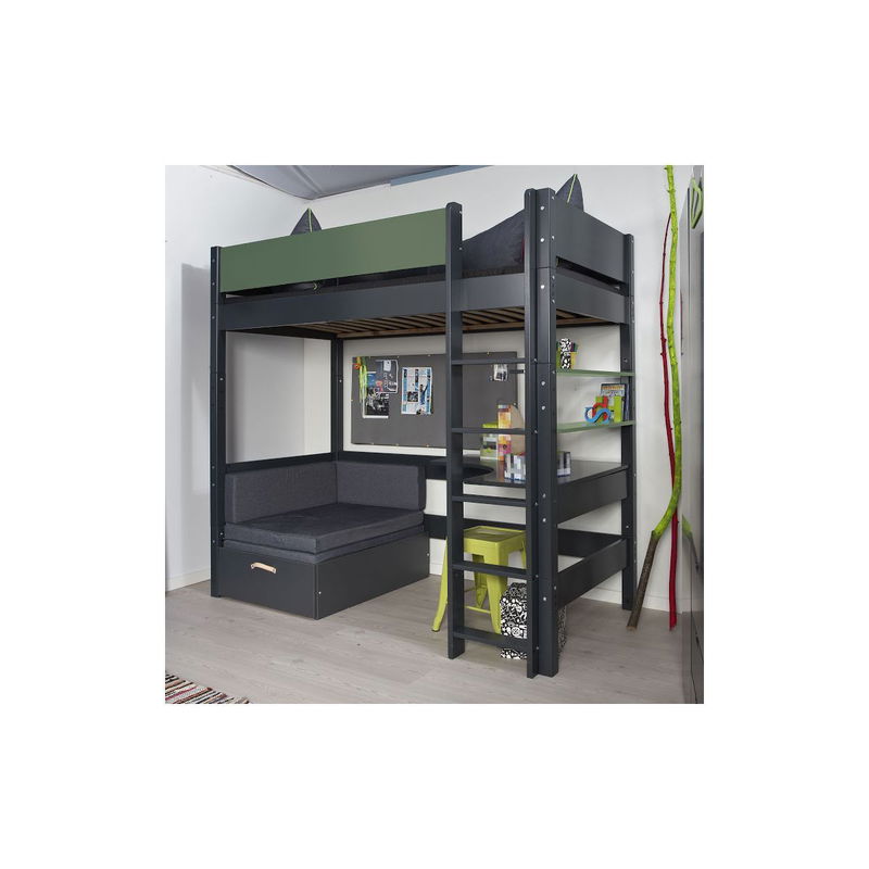 babyonlineshop Manis-h Hochbett FENRIS 90x200 cm einfarbig mit Sofamodul - 22 Farben wählbar Outlet