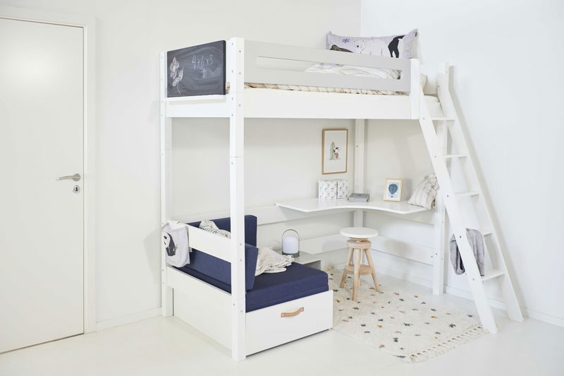 babyonlineshop Manis-h Hochbett FENRIS 90x200 cm einfarbig mit Sofamodul - 22 Farben wählbar Outlet