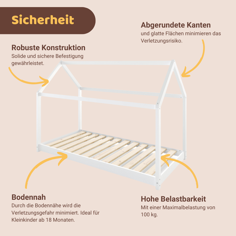 babyonlineshop Artkid Haley Weiß Montessori Hausbett Bodenbett 90x200 inkl. Lattenrost Kiefer Verkauf