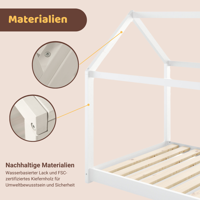 babyonlineshop Artkid Haley Weiß Montessori Hausbett Bodenbett 90x200 inkl. Lattenrost Kiefer Verkauf