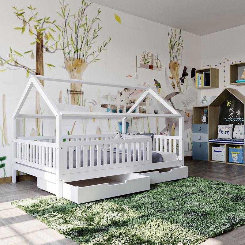 babyonlineshop Nature Kid Lilly Hausbett Kiefer weiß lackiert Liegefläche 140 x 200 cm Günstiger Verkauf