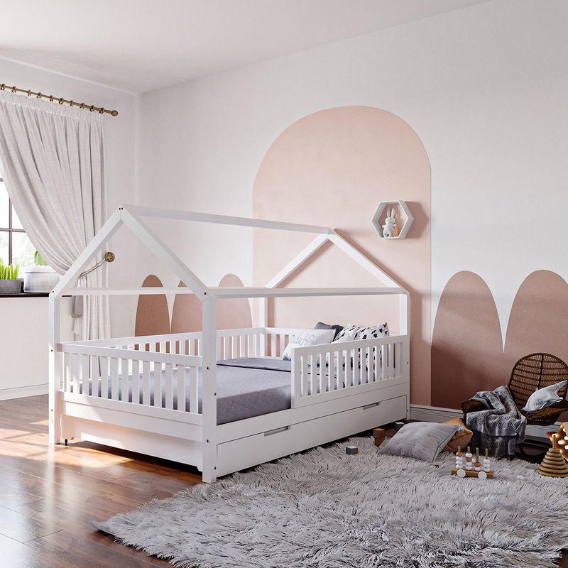 babyonlineshop Nature Kid Lilly Hausbett Kiefer weiß lackiert Liegefläche 140 x 200 cm Günstiger Verkauf