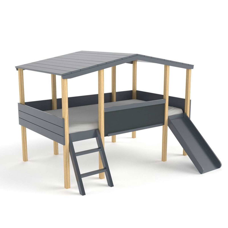 babyonlineshop Nature Kid Cory Hausbett anthrazit mit Rutsche Liegefläche 90 x 200 Fabrikverkauf