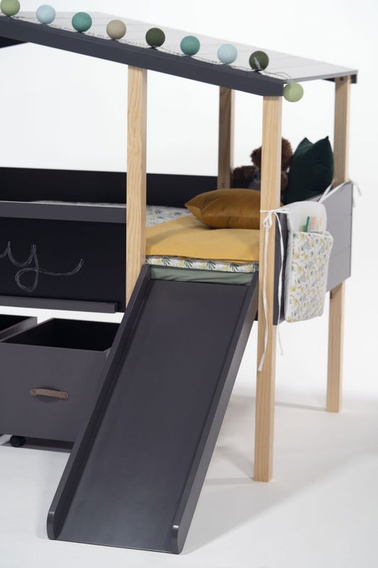 babyonlineshop Nature Kid Cory Hausbett anthrazit mit Rutsche Liegefläche 90 x 200 Fabrikverkauf
