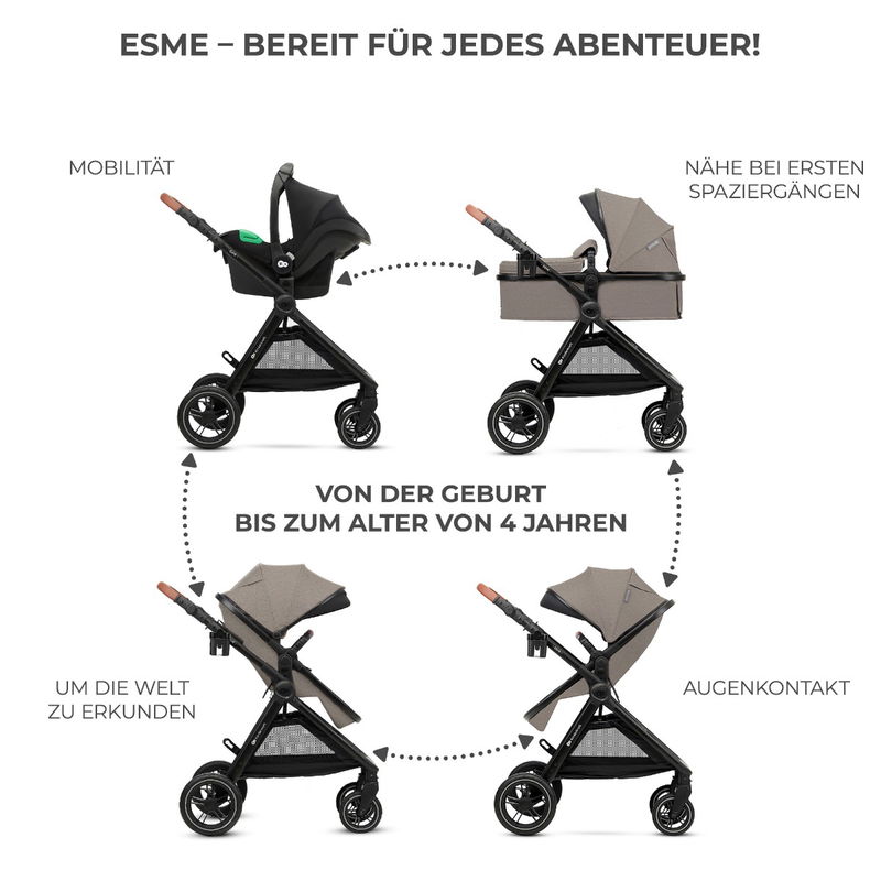 babyonlineshop Kinderkraft Multifunktionaler 3-in-1-Kinderwagen ESME Sand Beige Bis zu 65% Rabatt