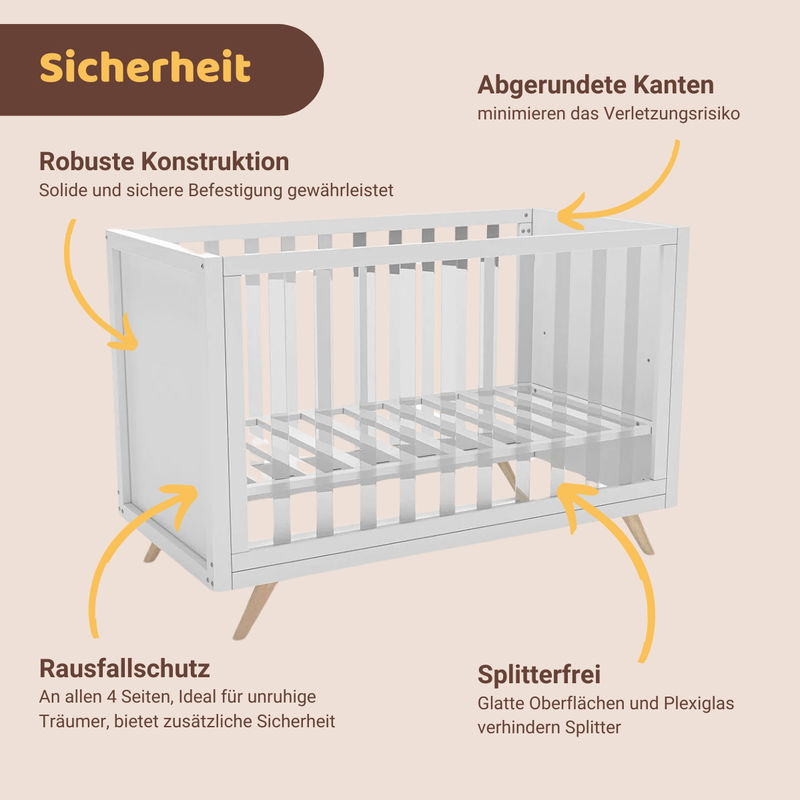 babyonlineshop Artkid Nora Babybett 60 x 130 cm mit Plexiglas inkl. Träumeland Matratze Top Angebot