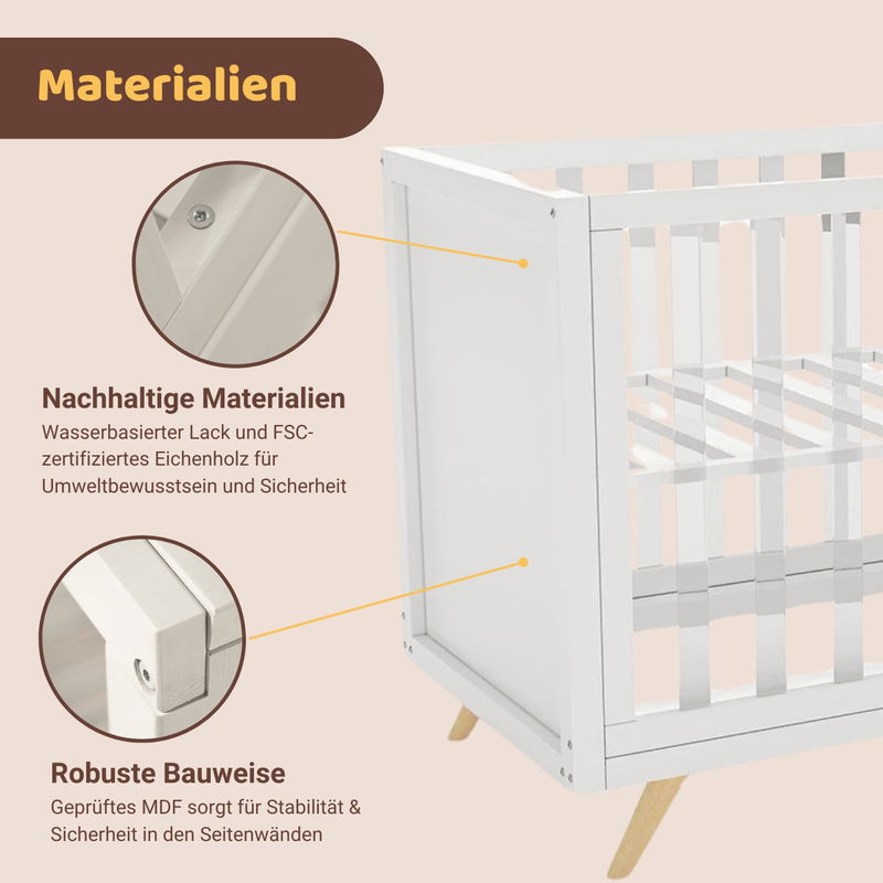 babyonlineshop Artkid Nora Babybett 60 x 130 cm mit Plexiglas inkl. Träumeland Matratze Top Angebot