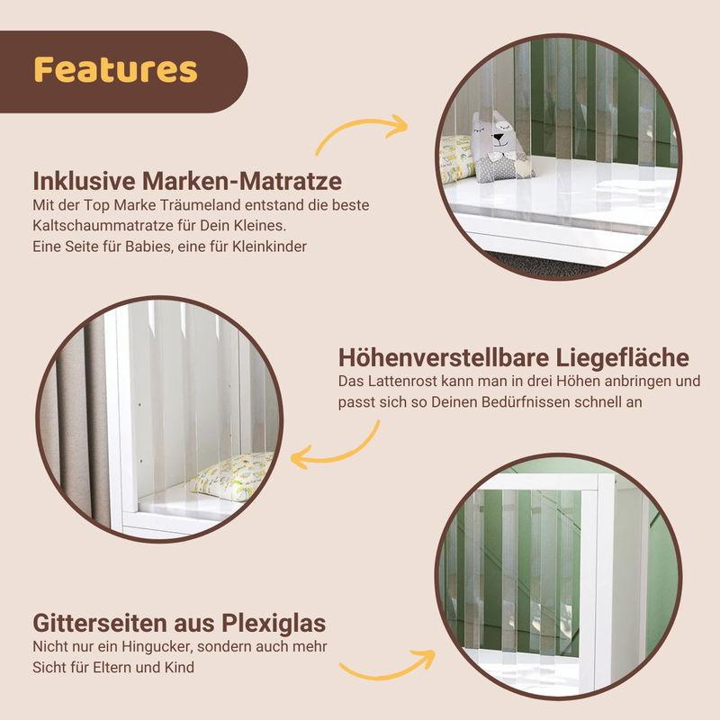 babyonlineshop Artkid Nora Babybett 60 x 130 cm mit Plexiglas inkl. Träumeland Matratze Top Angebot