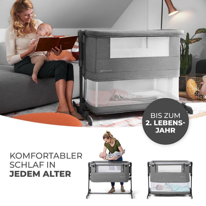 babyonlineshop Kinderkraft Beistellbett NESTE GROW grey melange Neueste Mode