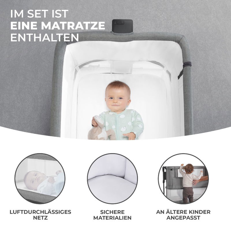 babyonlineshop Kinderkraft Beistellbett NESTE GROW grey melange Neueste Mode