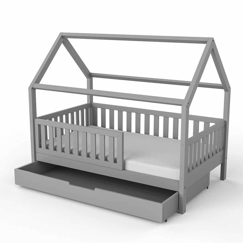 babyonlineshop Nature Kid Lilly Hausbett Kiefer grau lackiert Liegefläche 90 x 160 cm Sonderangebote