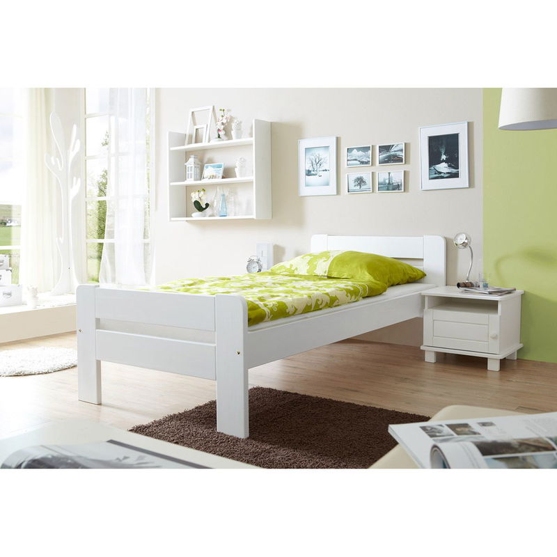 babyonlineshop Ticaa Bert Einzelbett Kiefer Weiß 100 x 200 cm Massivholz