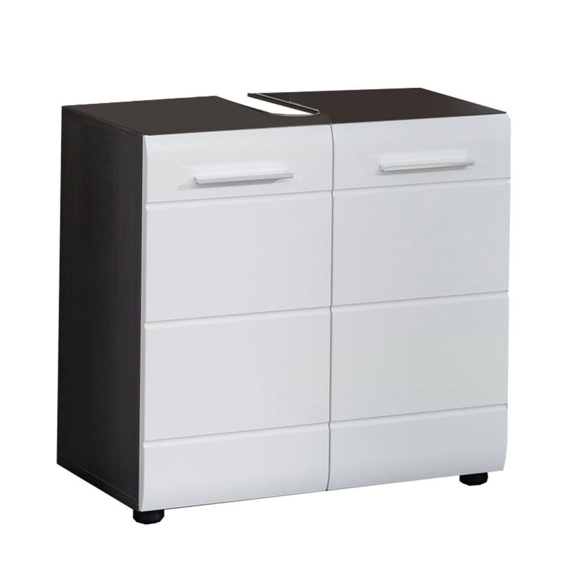 babyonlineshop trendteam Line Waschbeckenunterschrank Weiß Hochglanz / Sardegna Rauchsilber