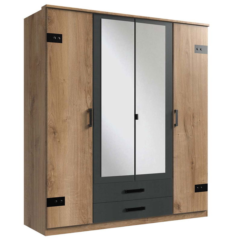 babyonlineshop Wimex Cork Kleiderschrank 180 cm 2 Spiegel Plankeneiche Dekor/Graphit
