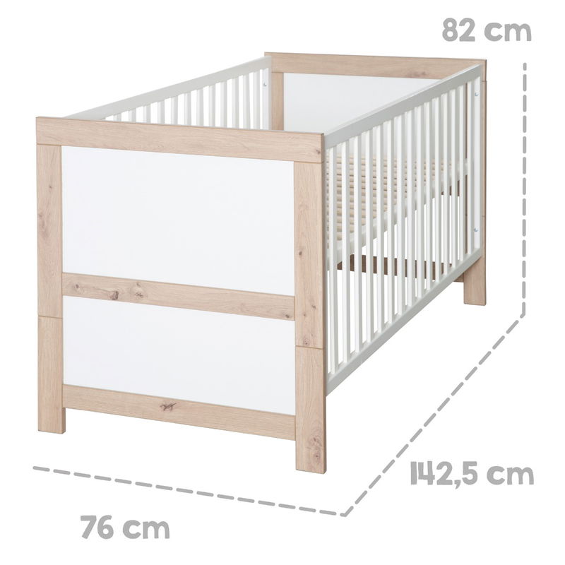 babyonlineshop Roba Malo Kombi-Kinderbett 70x140 cm Weiß/Eiche-Holzdekor Auslauf