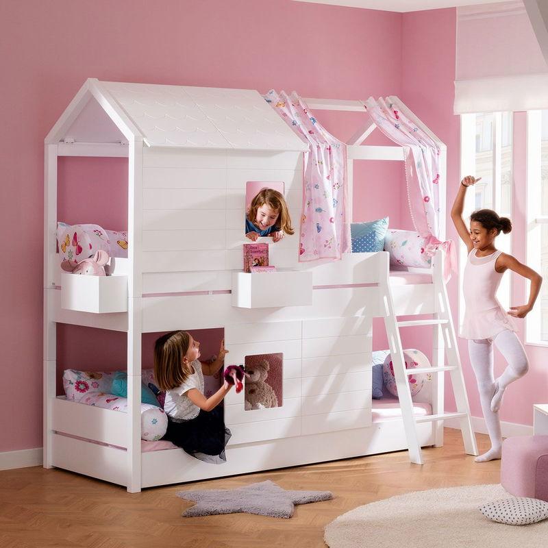 babyonlineshop Paidi Tiny House Etagenbett Kreideweiß inkl. Dachgiebel schräge Leiter