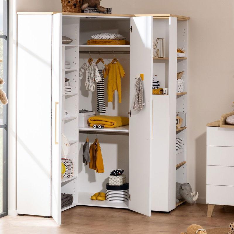 babyonlineshop Paidi Oscar Eck-Kleiderschrank 2T kreideweiß/Eiche-Nebraska im Angebot