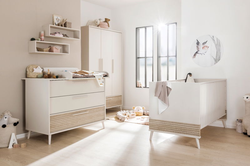 babyonlineshop Paidi Eefje Kinderzimmer 3-türig breit Cashmere-Beige / Groovy-Oak