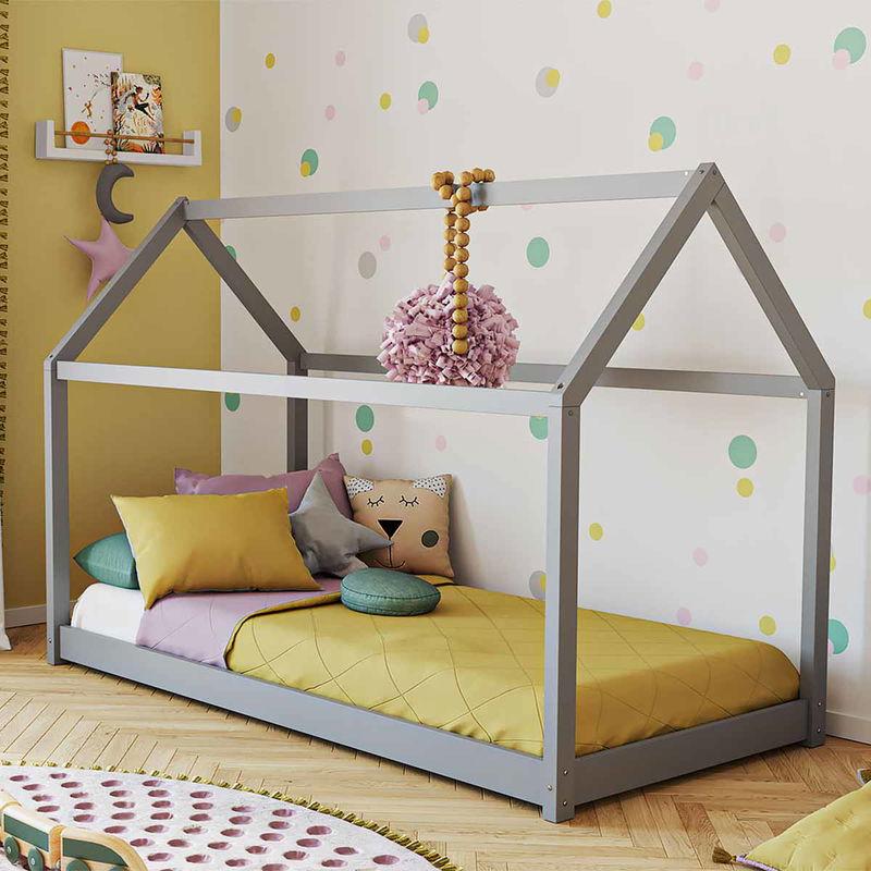 babyonlineshop Artkid Haley Grau Montessori Hausbett Bodenbett 90x200 inkl. Lattenrost massive Kiefer Blitzverkäufe