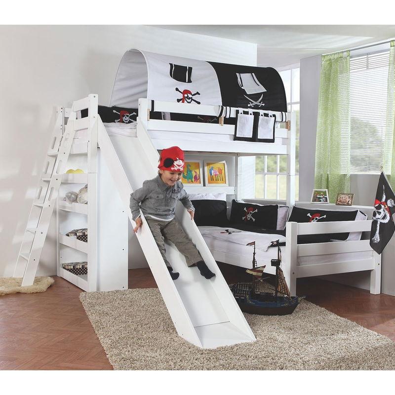 babyonlineshop Relita SKY Etagenbett Buche massiv weiß inkl. Regal & Rutsche - zu 2 Einzelbetten umbaubar Kostenloser Versand
