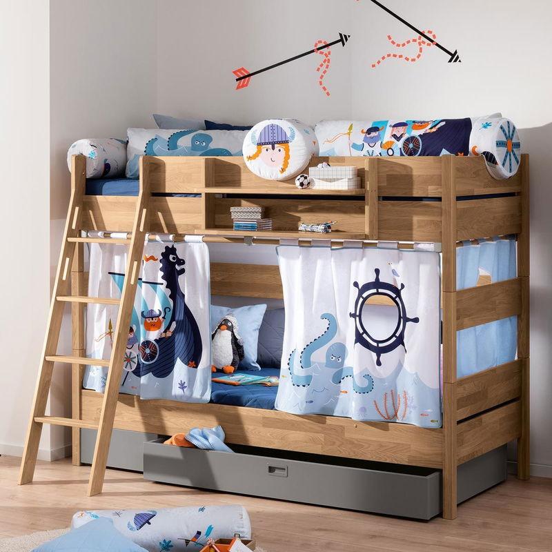 babyonlineshop Paidi Sten Etagenbett 180 cm Eiche quadratische Bettpfosten schräge Leiter 90x200 cm