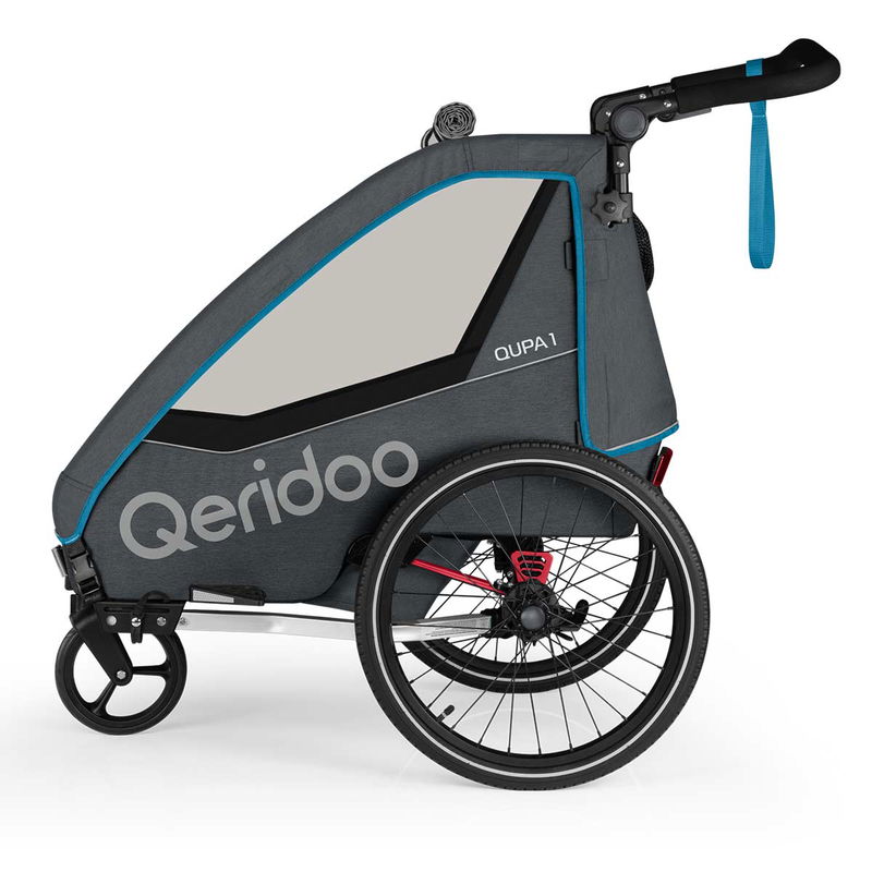 babyonlineshop Qeridoo Qupa1 Blue Fahrradanhänger 360-Grad-Buggyrad und Deichsel 2023 Saisonschlussverkauf
