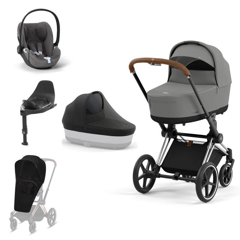 babyonlineshop CYBEX PRIAM Kinderwagen Mirage Grey Bundle Plus New Generation inkl. Zubehörartikel
