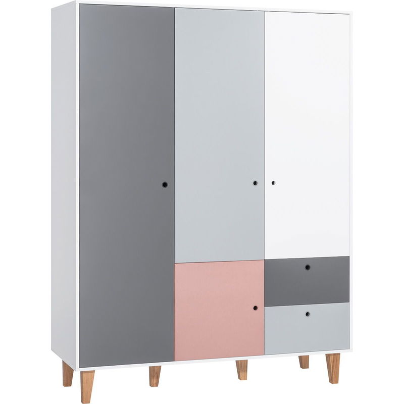 babyonlineshop VOX Concept Baby Kleiderschrank 3-türig pink white/grey/graphite