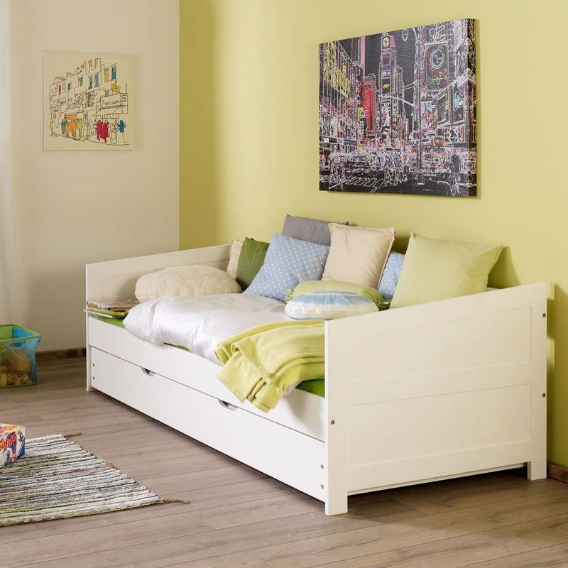 babyonlineshop Relita NINA Einzelbett Buche massiv weiß 90 x 200 cm inkl. Ausziehbett