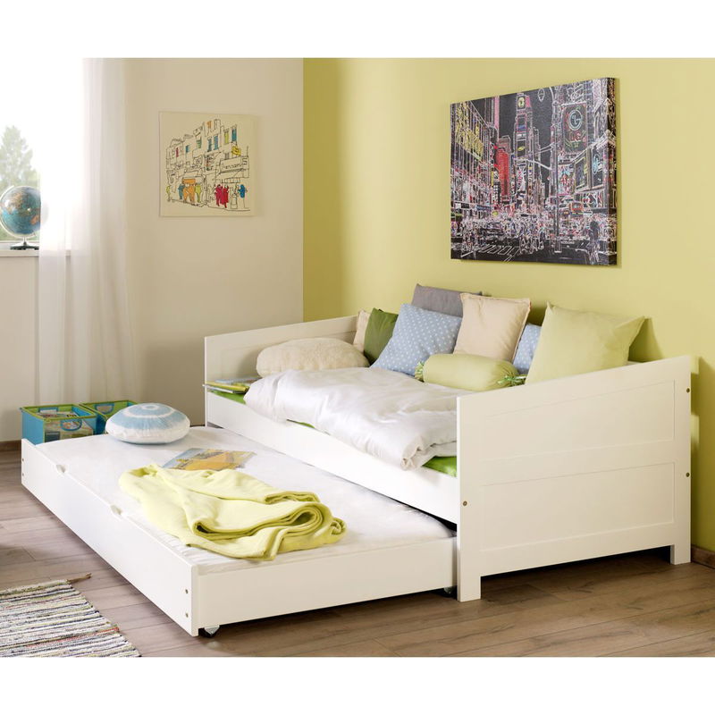 babyonlineshop Relita NINA Einzelbett Buche massiv weiß 90 x 200 cm inkl. Ausziehbett Super Sparpreis