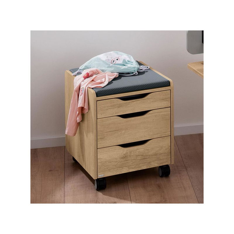 babyonlineshop Paidi Rollcontainer 3S Eiche-Nebraska für Schreibtisch Diego - 3 Schubkästen
