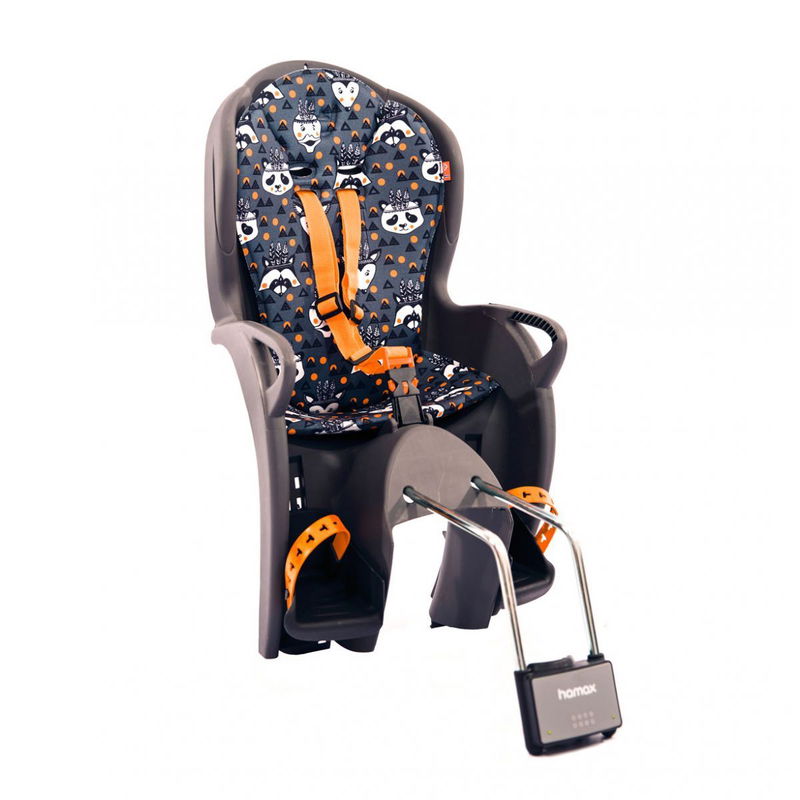 babyonlineshop Hamax Kiss Fahrradsitz Grau/Blau/Orange abschließbare Halterung Angebote