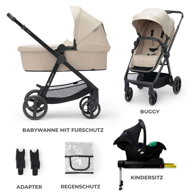 babyonlineshop Kinderkraft Kinderwagen 4in1 NEWLY Mink Pro sand beige + base Blitzverkäufe