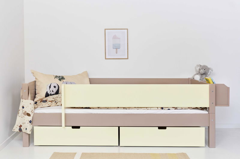babyonlineshop Manis-h Einzelbett MIMER 90x200 cm Pfosten Buche Absturzsicherung & Schubkästen - 22 Farben wählbar Top Angebot