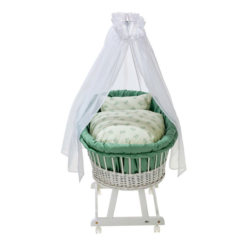 babyonlineshop Alvi Birthe Stubenwagen weiß Komplettset Matratze Himmelstange und Garnitur Teddy 1961 Tägliche Deals