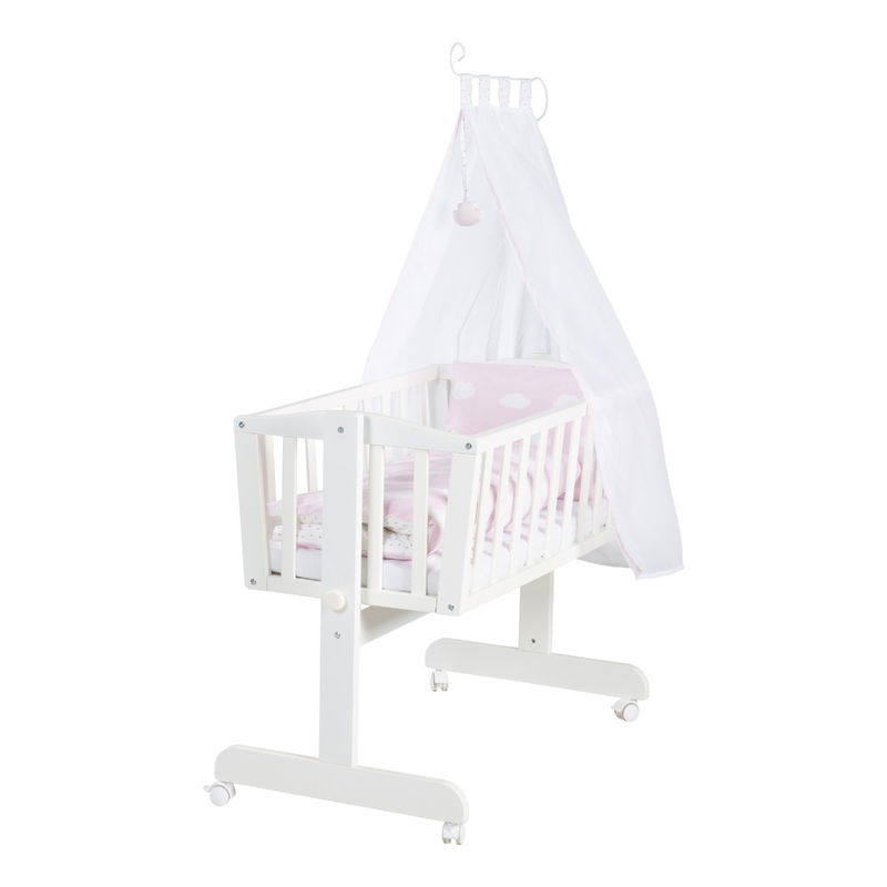 babyonlineshop Roba Komplettwiegenset weiß inklusive textiler Ausstattung Kleine Wolke rosa