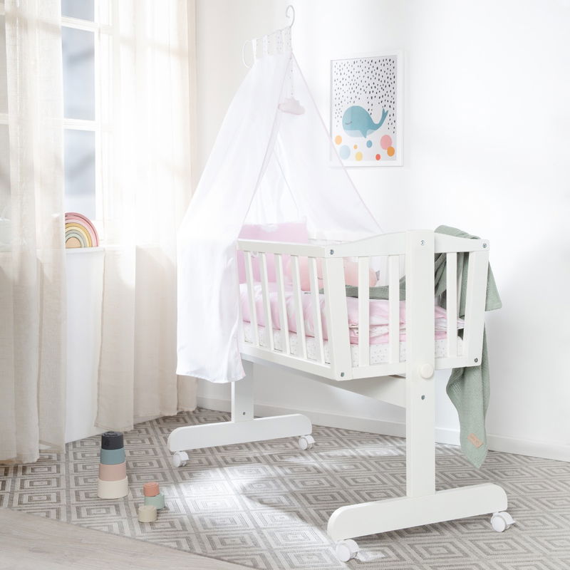 babyonlineshop Roba Komplettwiegenset weiß inklusive textiler Ausstattung Kleine Wolke rosa Riesige Ersparnisse
